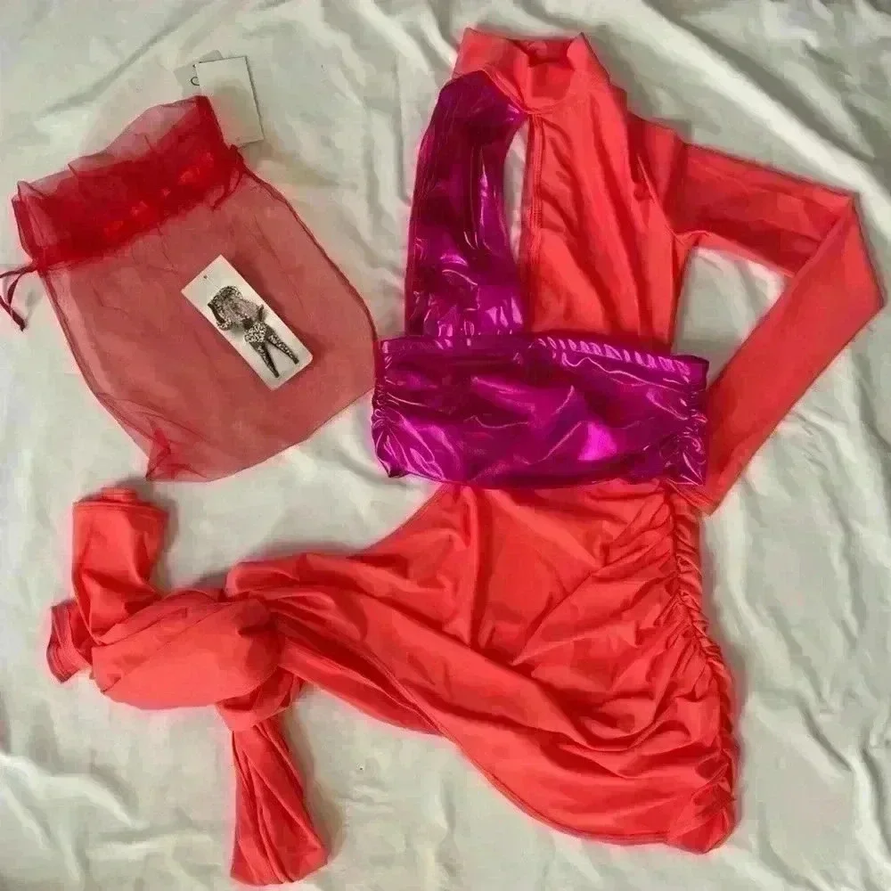 Angel Brinks Women’s Size Medium One Shoulder Draped Mini Dress Vogue Magenta - Picture 4 of 10